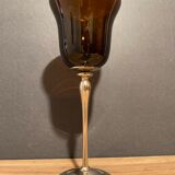 Photophore in tinted glass on high metal foot with silver patina