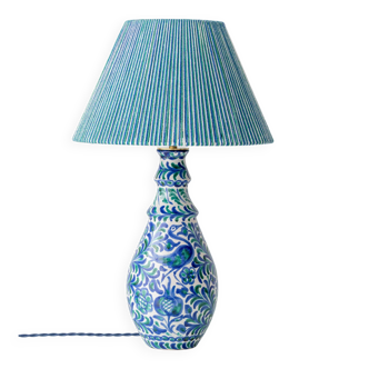 Fajalauza ceramic table lamp with hand-woven shade, Granada, Spain.