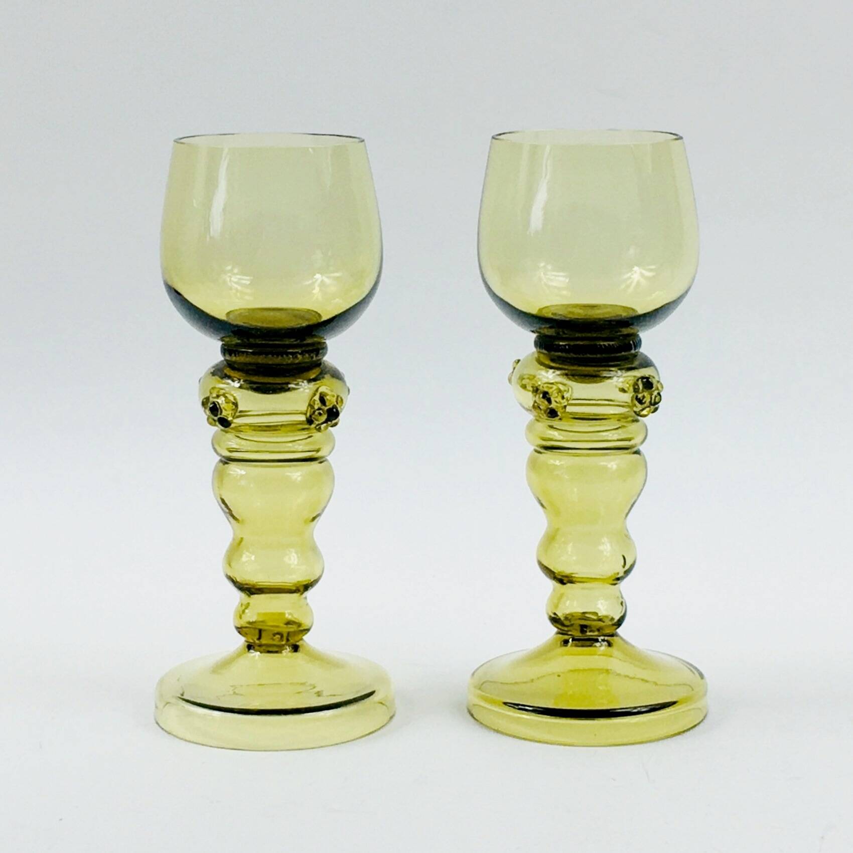 Pair of Antique Hand Blown Glass Wine Glasses from Roemer, Germany, 1880-1900s