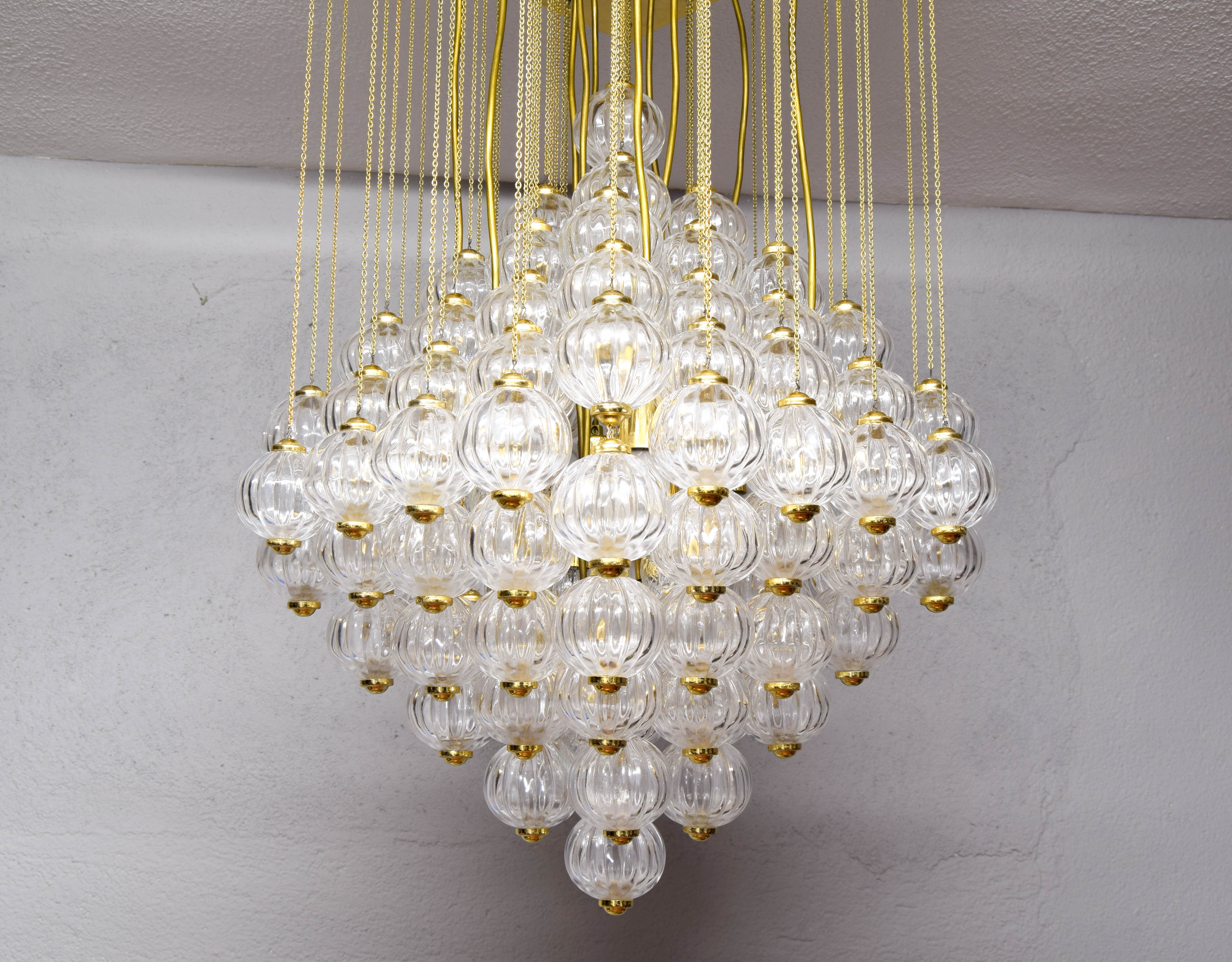 Venini mid century italian flushmount murano glass bubbles and brass chandelier