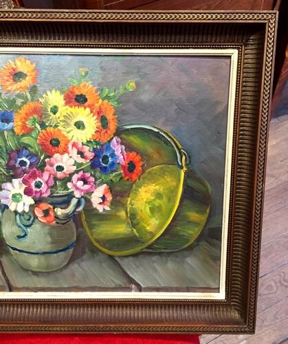 Bouquet of flowers signs S. Broggi 82 canvas on isorel