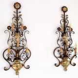 Appliques murales italiennes en cristal et fer forgé doré par Banci Florence, années 1960
