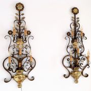 Appliques murales italiennes en cristal et fer forgé doré par Banci Florence, années 1960