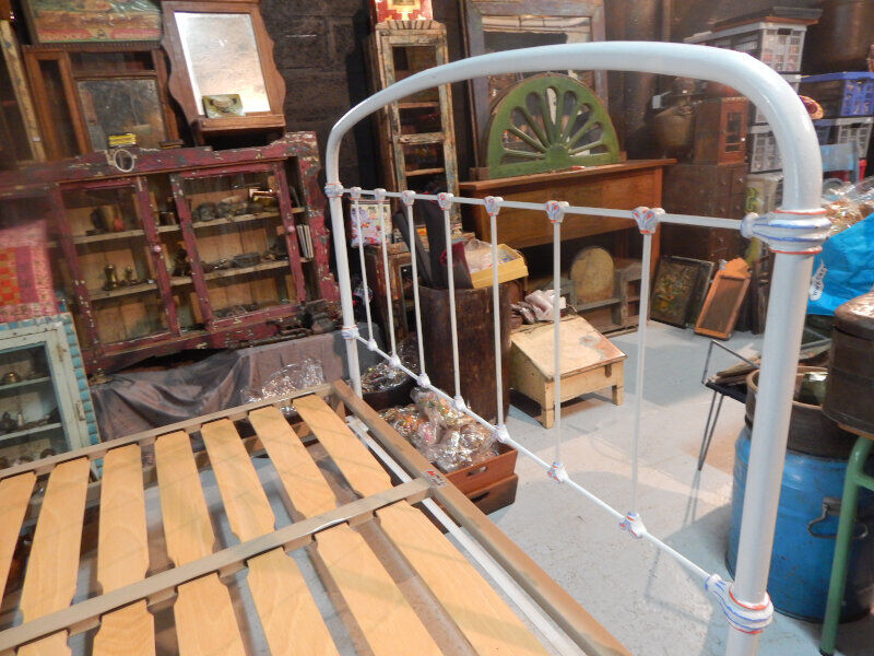 Old bed with box spring slats structure metal painted 140x190cm