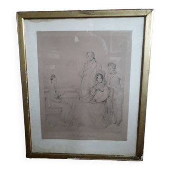 Old engraving representing the Stamaty family after Ingres de Coraboeuf