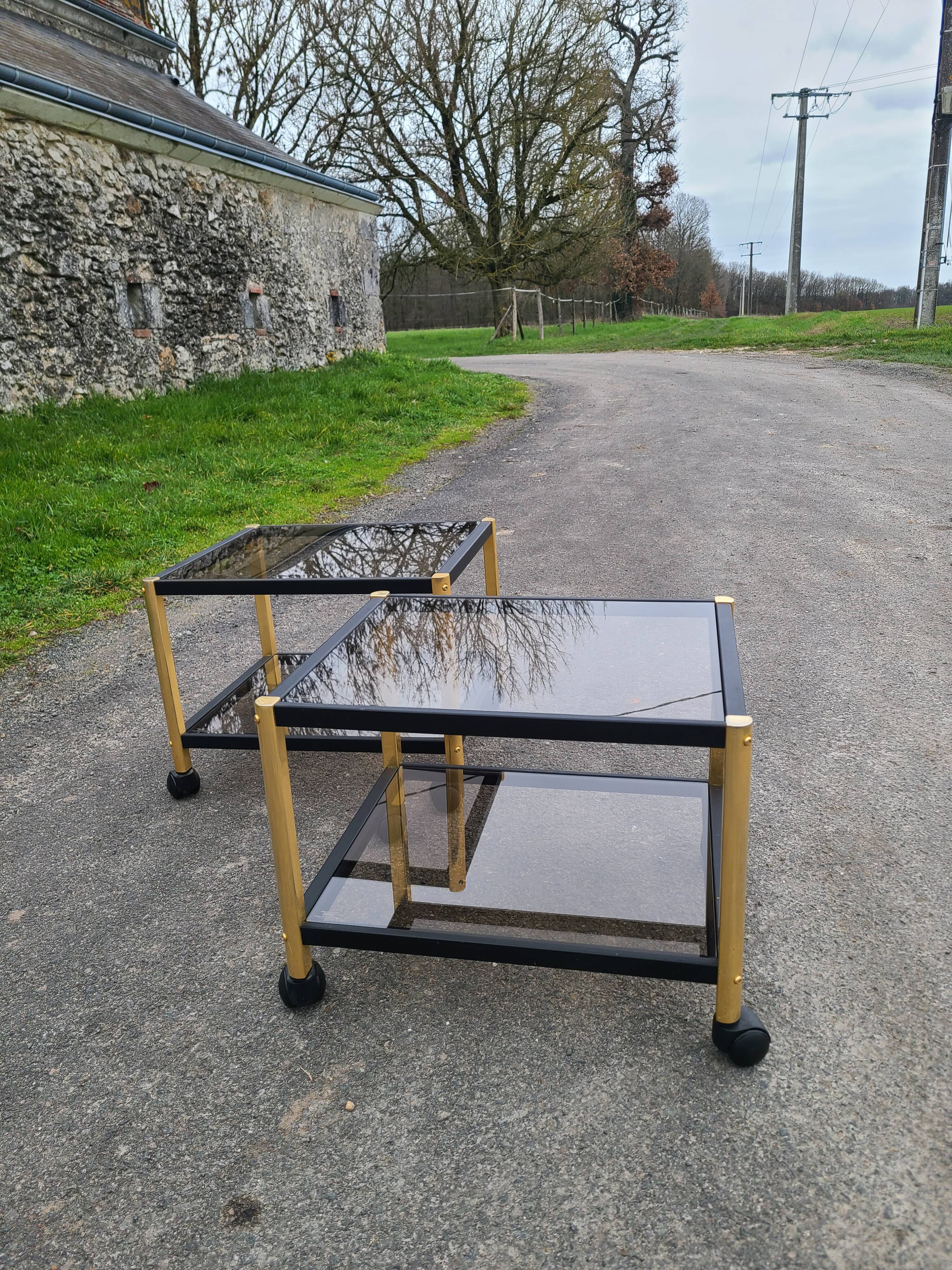 Coffee table golden black and Erard smoked glass