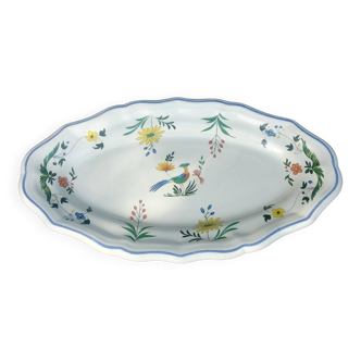 Plat de service en porcelaine de la faïencerie de Gien modèle oiseaux de paradis