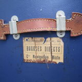Old blue travel trunk handle leather