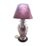 Lampe potiche porcelaine dessin fleurs avec abat-jour violet vintage