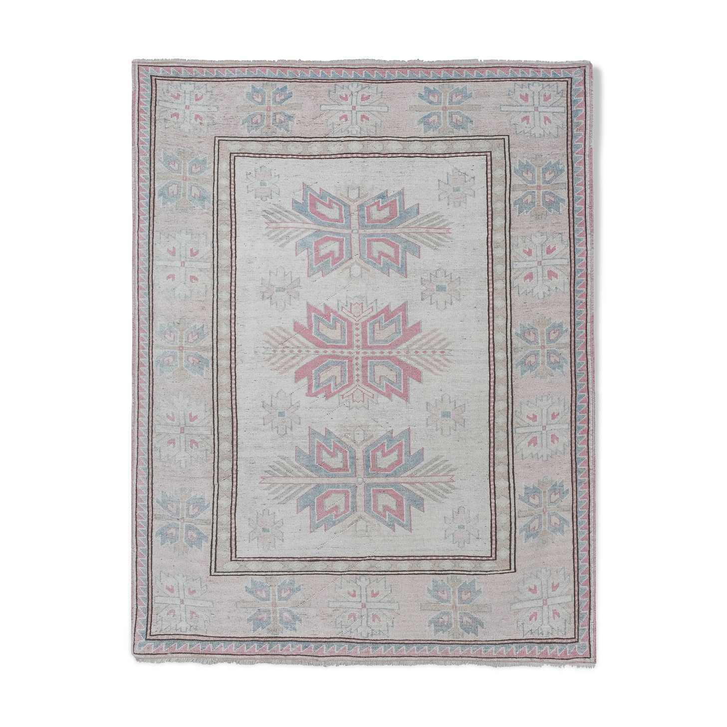 Decorative soft muted color turkish oushak rug, living room rug 5'11'' x 7'3''