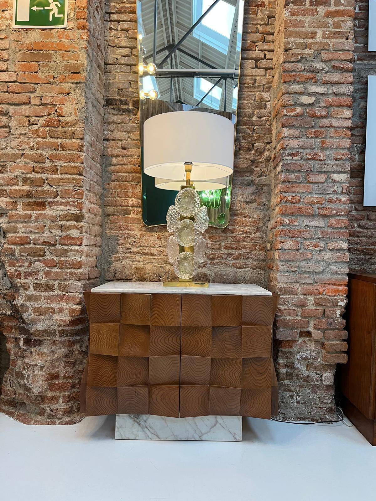 Contemporary Modern Pair of Sideboards in Wood and Siena Marble Top, Italy