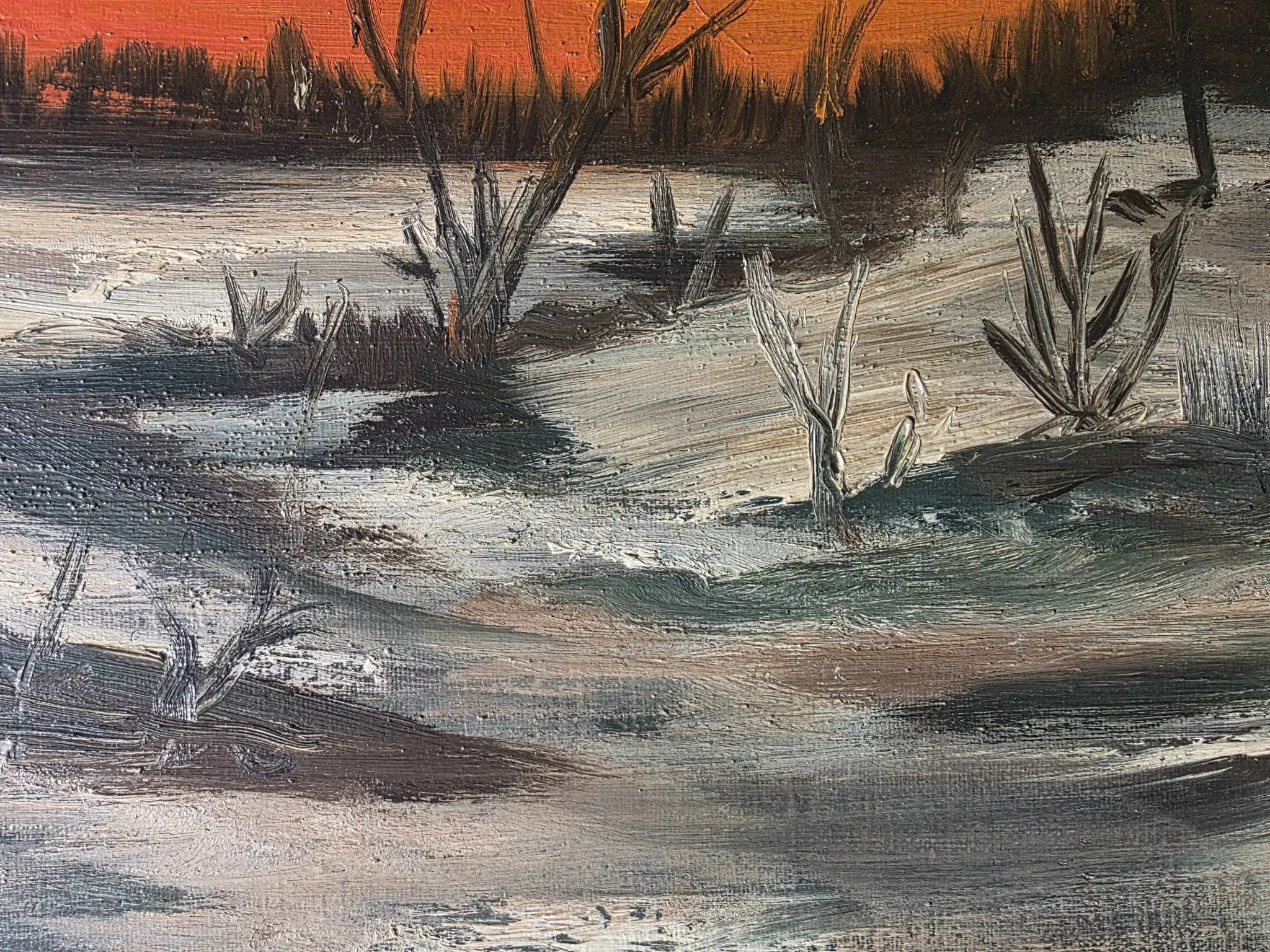 Vintage Winter Landscape Oil Painting