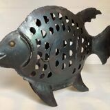Large metal fish-shaped candle holder
