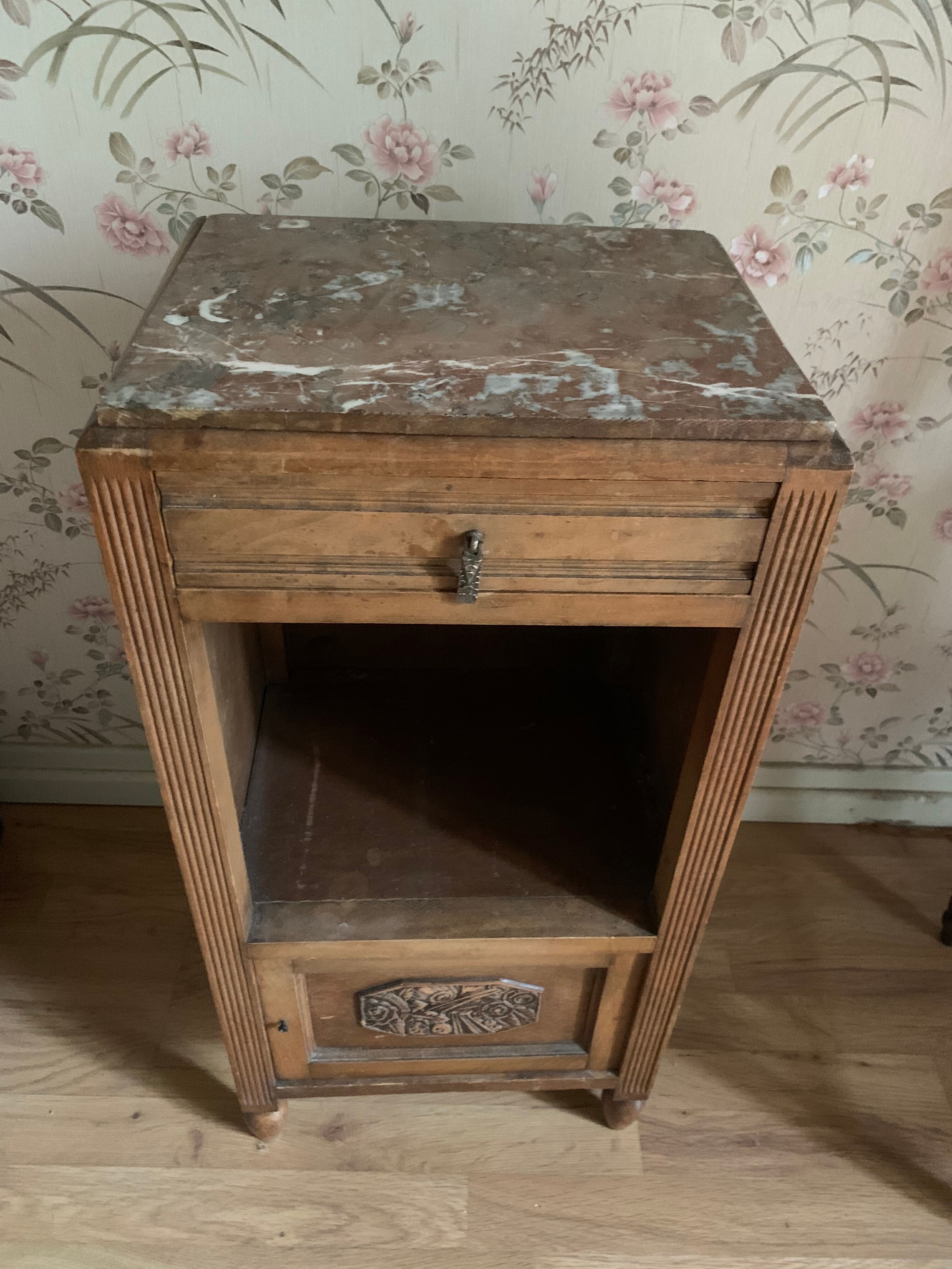 Old bedside wood and marble
