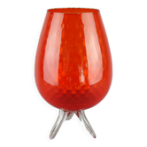 Vintage Italian tulip-shaped ribbed glass footed vase 1960s design 50-60s