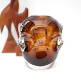 Mid-century modern biomorphic-shaped handmade crystal vase in amber and brown attributed to Börne Augustsson for Åseda, Sweden