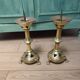 Pair of Antique Church Candlesticks - 19th Century - Neo-Gothic Style Brass