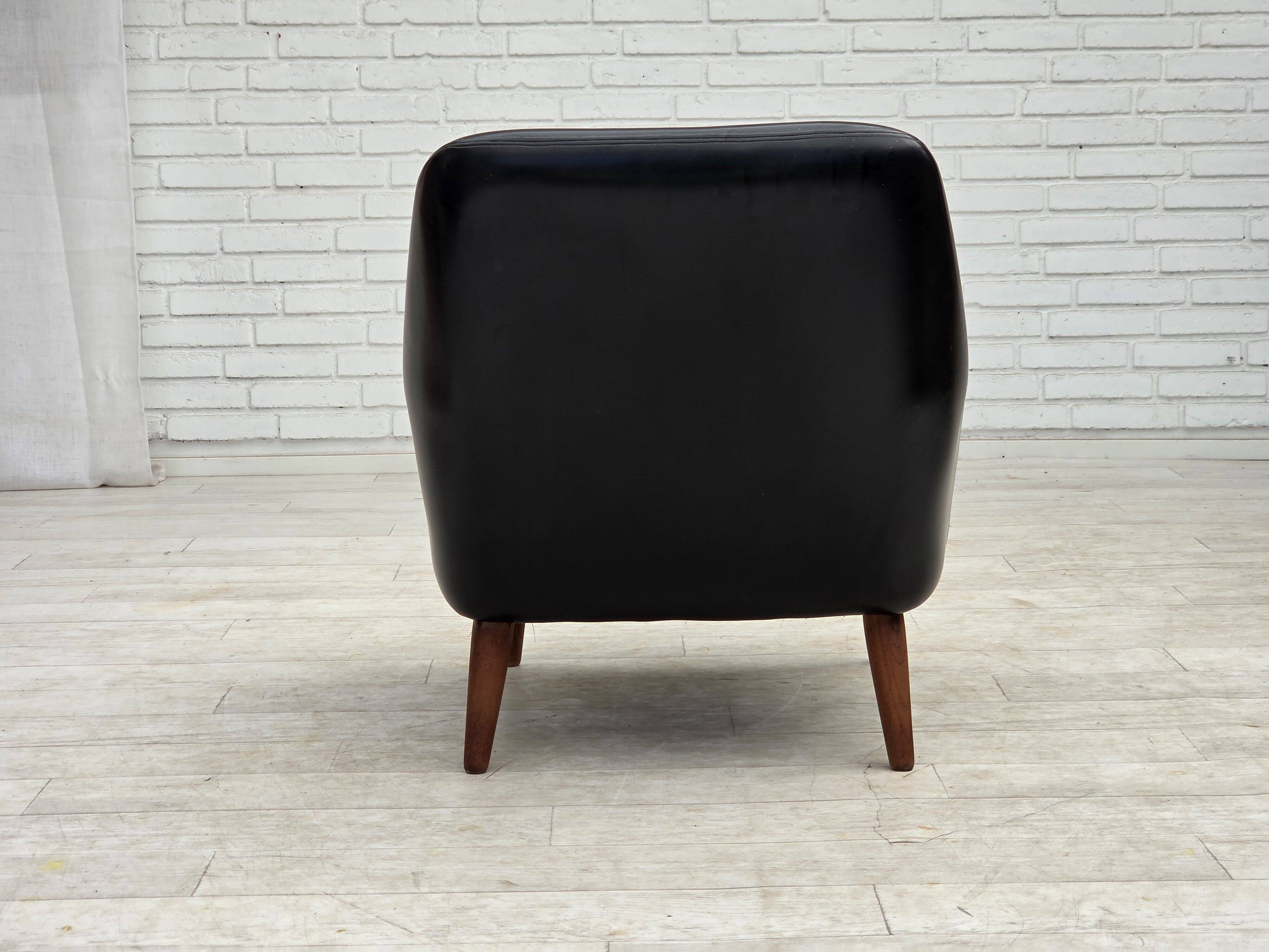 1970s, Danish armchair, artificial leather, teak wood legs.