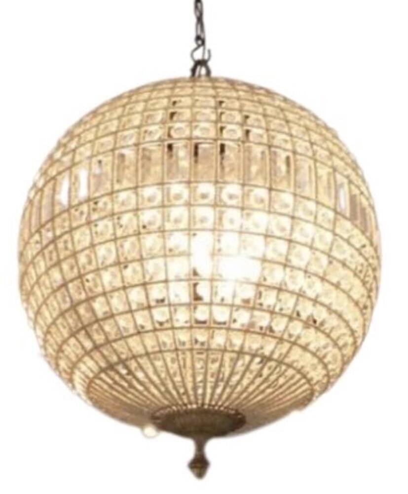 Crystal and bronze chandelier, spherical crystal suspension