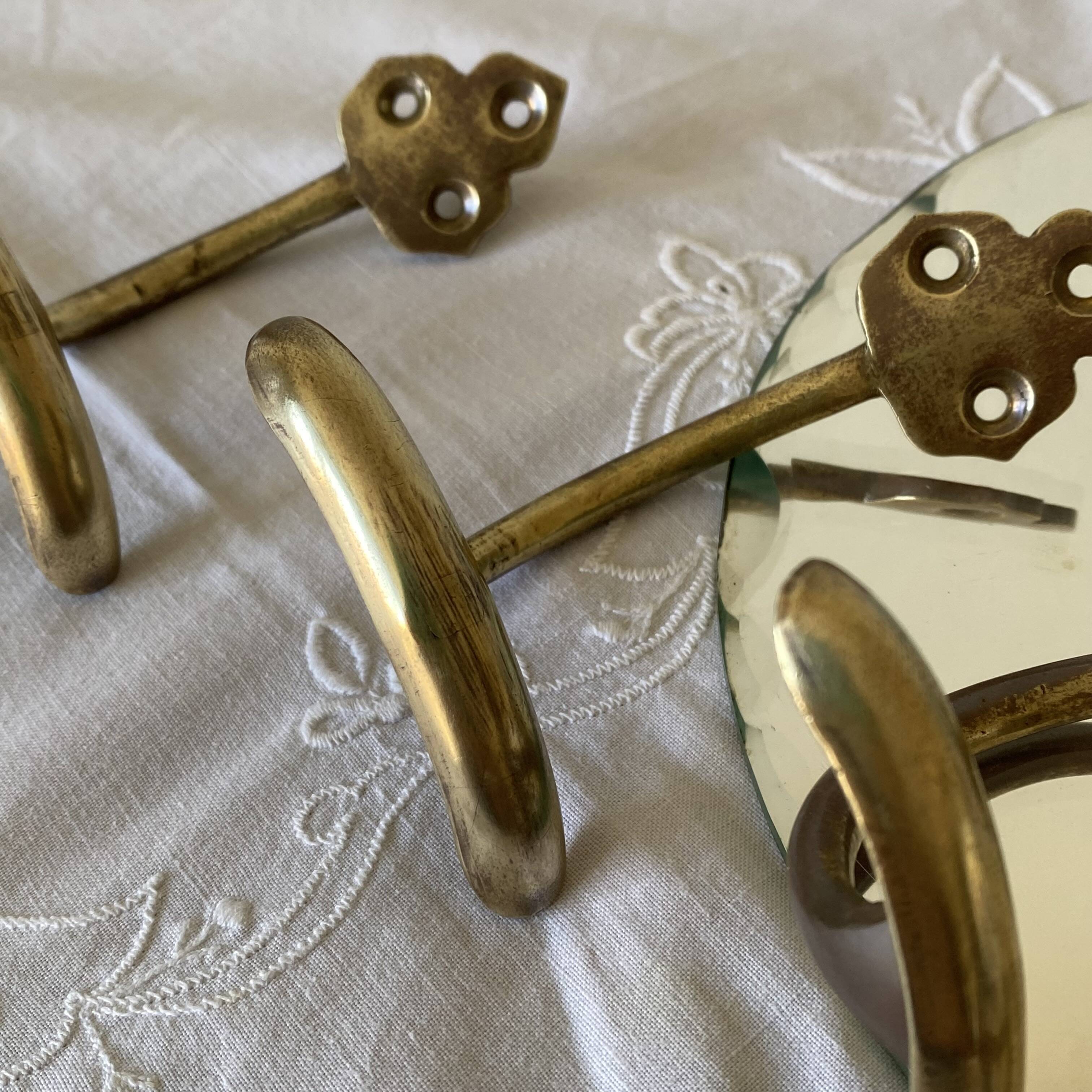 4 antique brass coat hooks towel holders