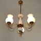 3 Light Vintage French Chandelier Gold Metal Glass Column & Decorated Shade