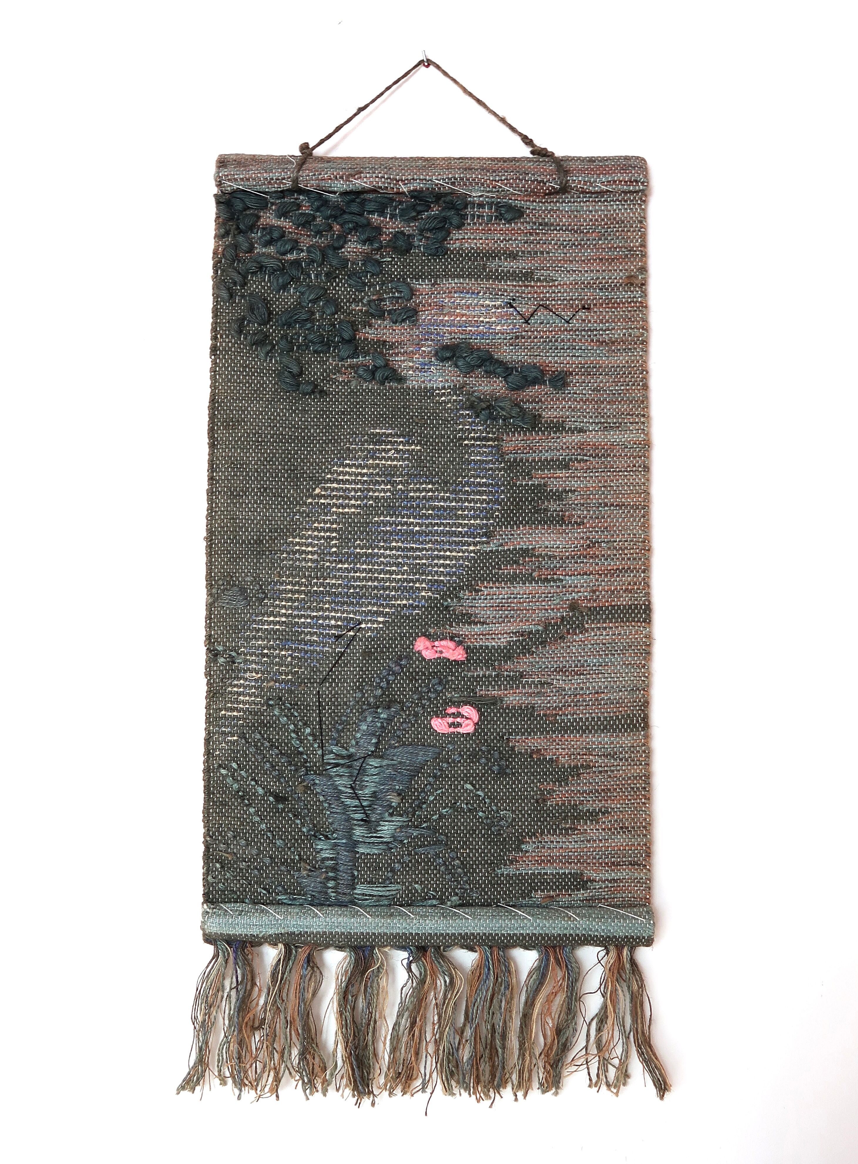 Wall tapestry "heron" in wool with relief, 70s