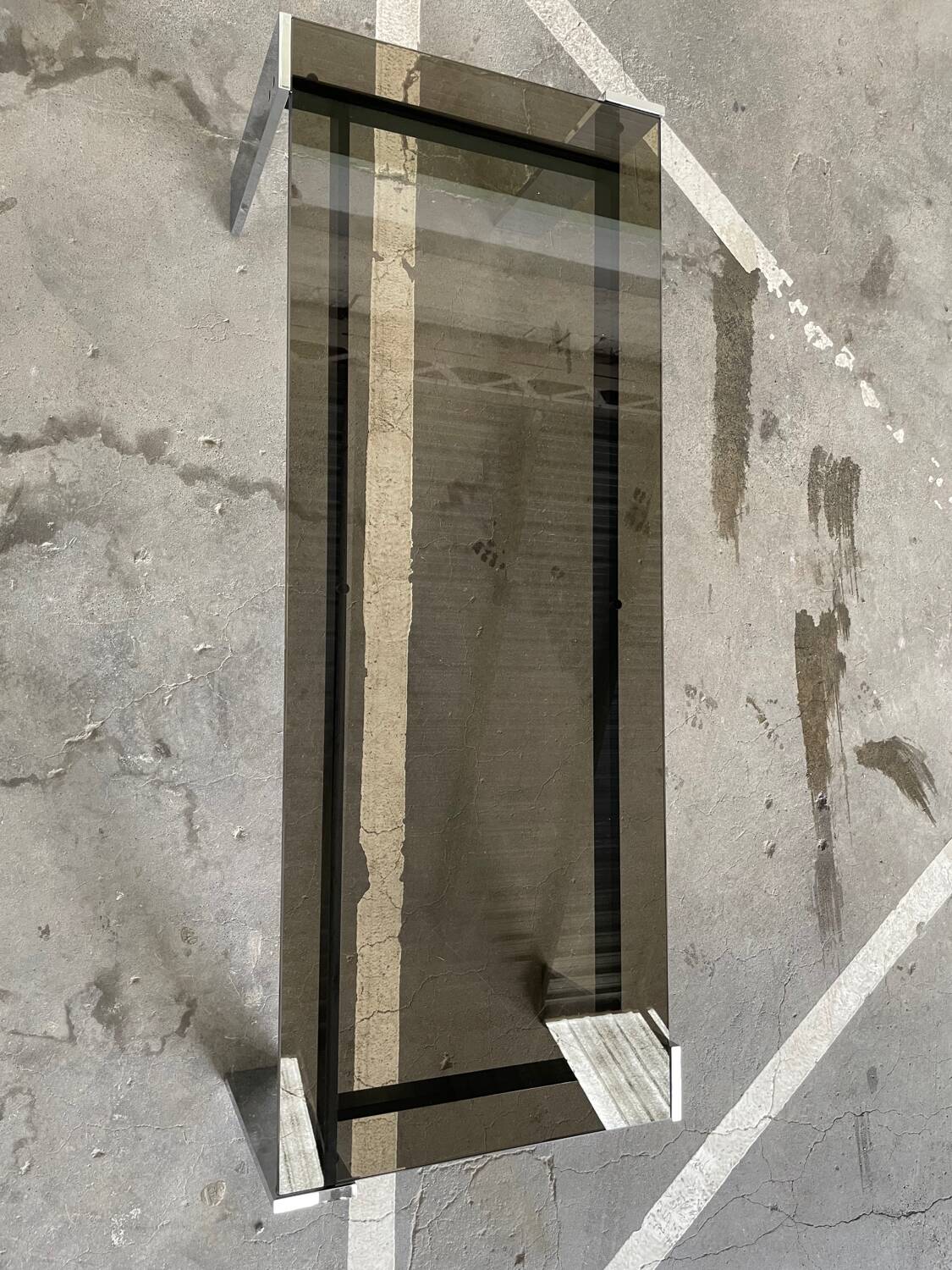 Chrome-plated steel coffee table with tempered smoked glass top