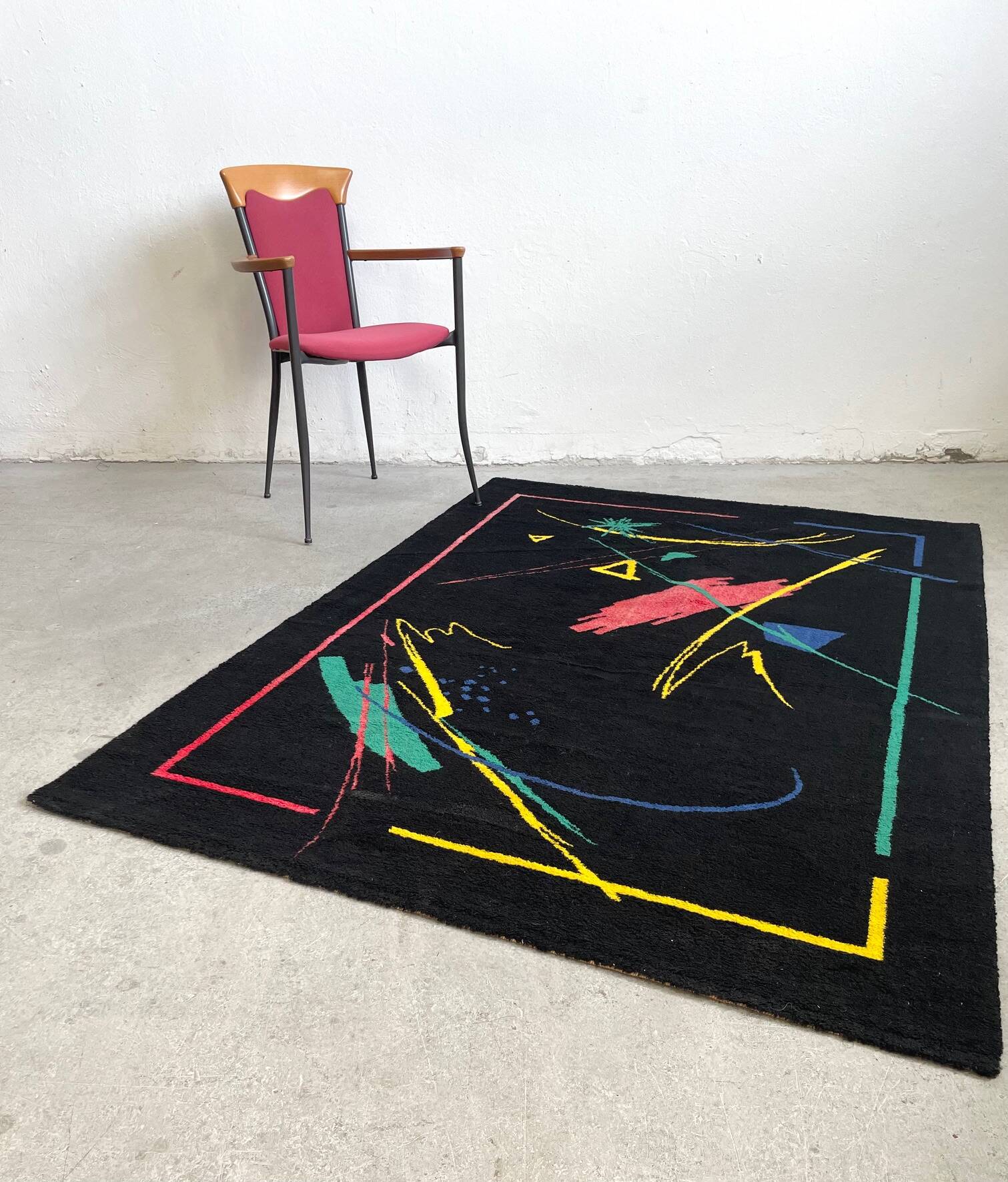 Postmodern Abstract Low Pile Wool Rug from the 1980's