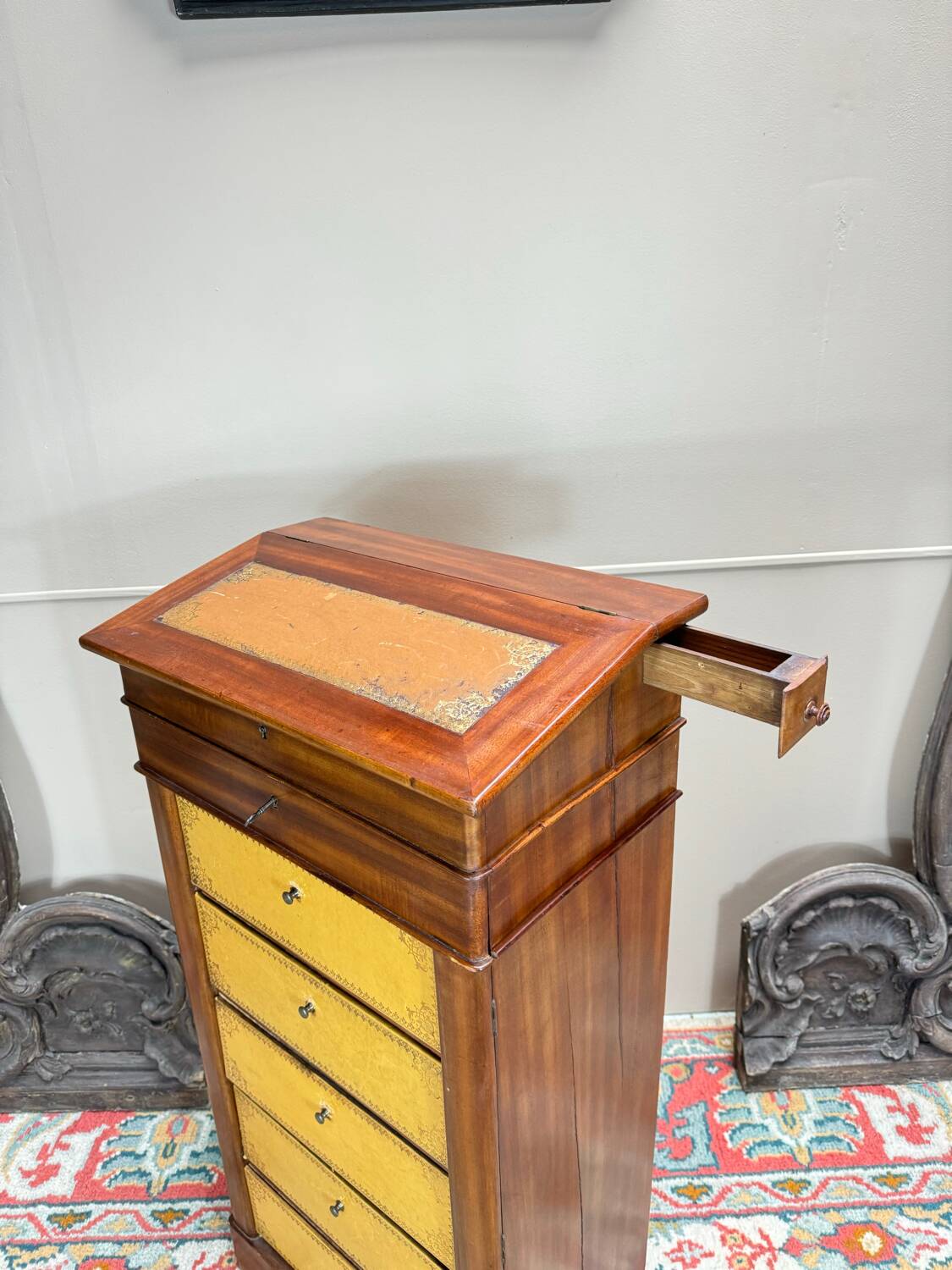 Louis Philippe Mahogany Cartonnier Forming a Desk, 19th Century