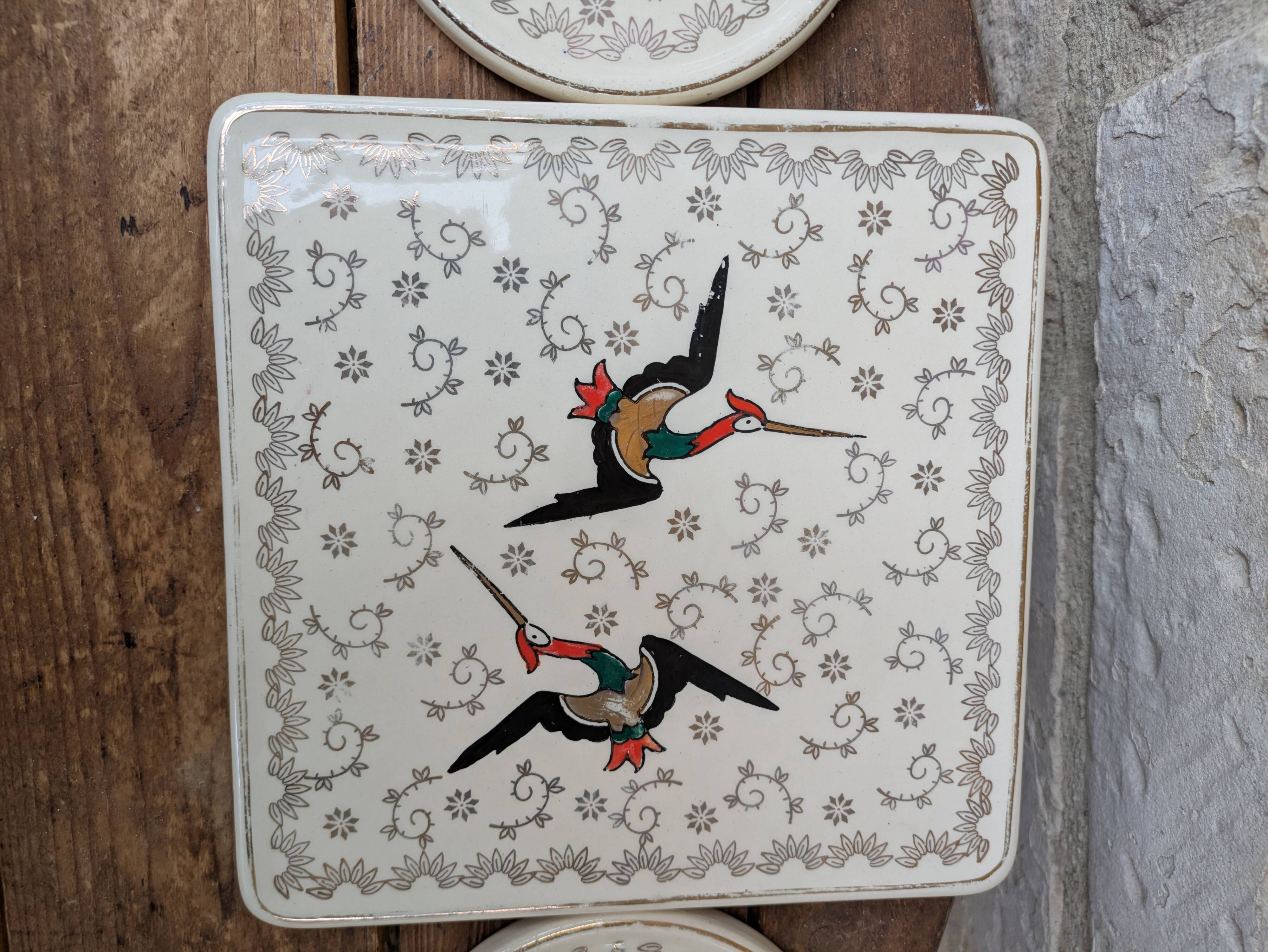Dessous de plat et 2 dessous de bouteille Longwy modèle Chypre