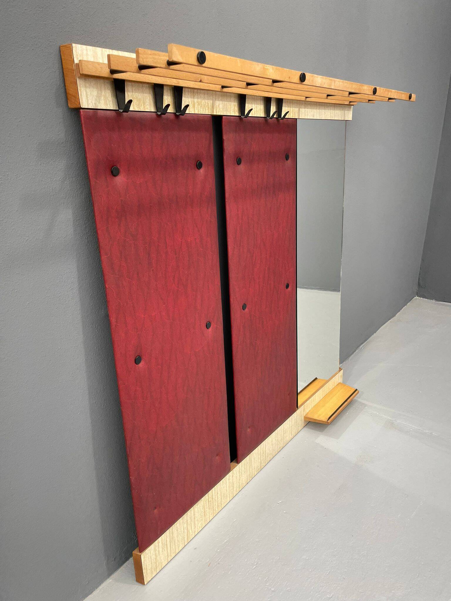 Vintage Wall-Mounted Hallway Panel with Hooks, Mirror & Shelf, 1960s