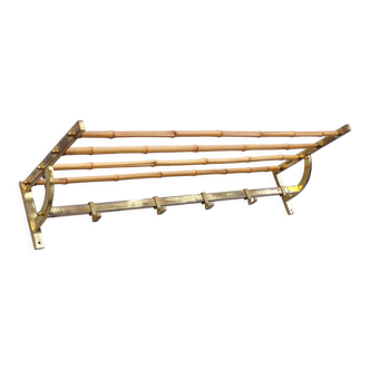 Bamboo and brass coat rack with shelf