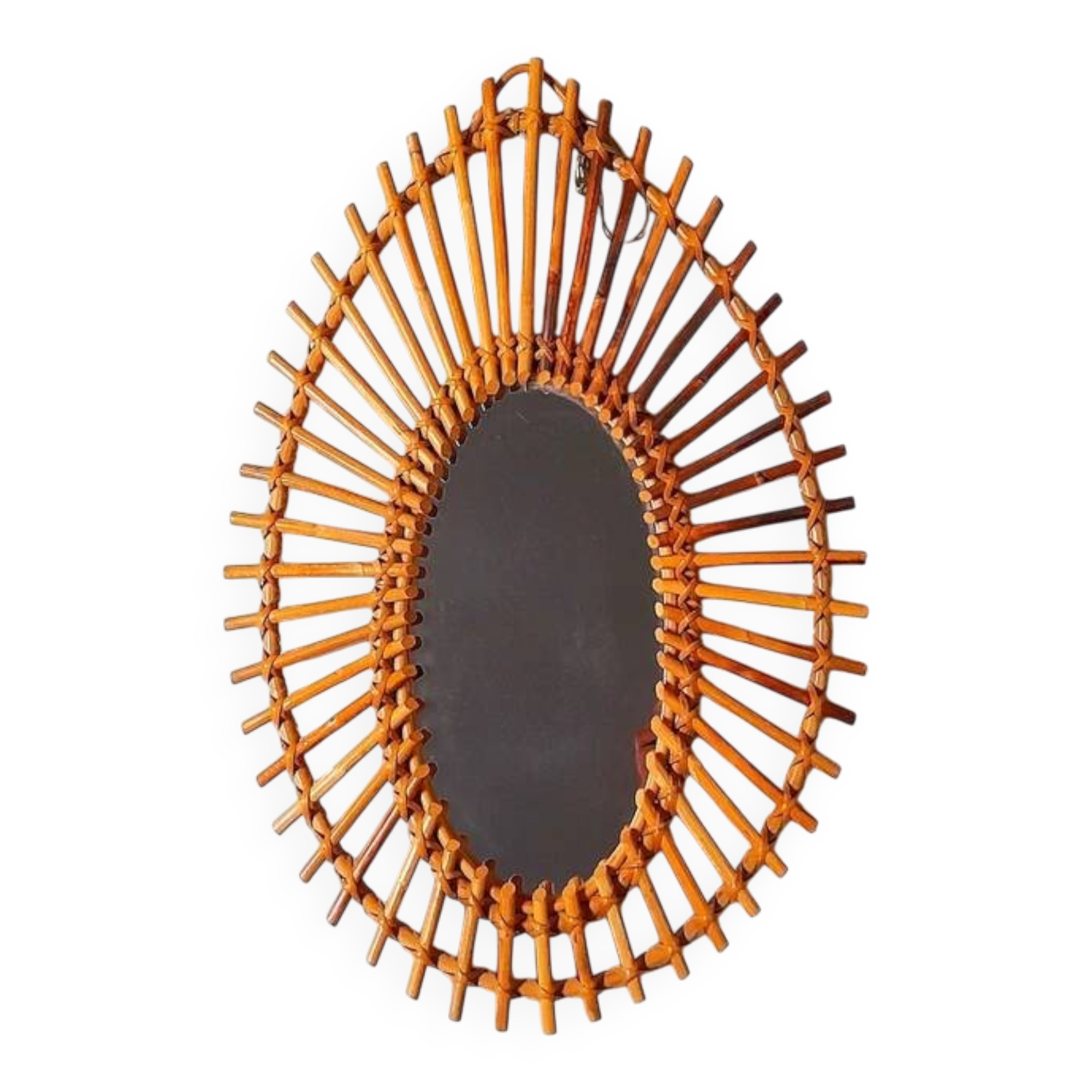 1960s rattan sun mirror