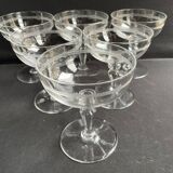 6 champagne glasses in light blown, cut and guilloché crystal
