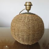 Ball lamp in rope, rattan, ceramic and brass 70s