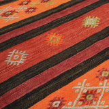 Area kilim rug 11.5x5.9 feet 351x180 cm vintage accent boho flat woven rug red orange geomatric rug.