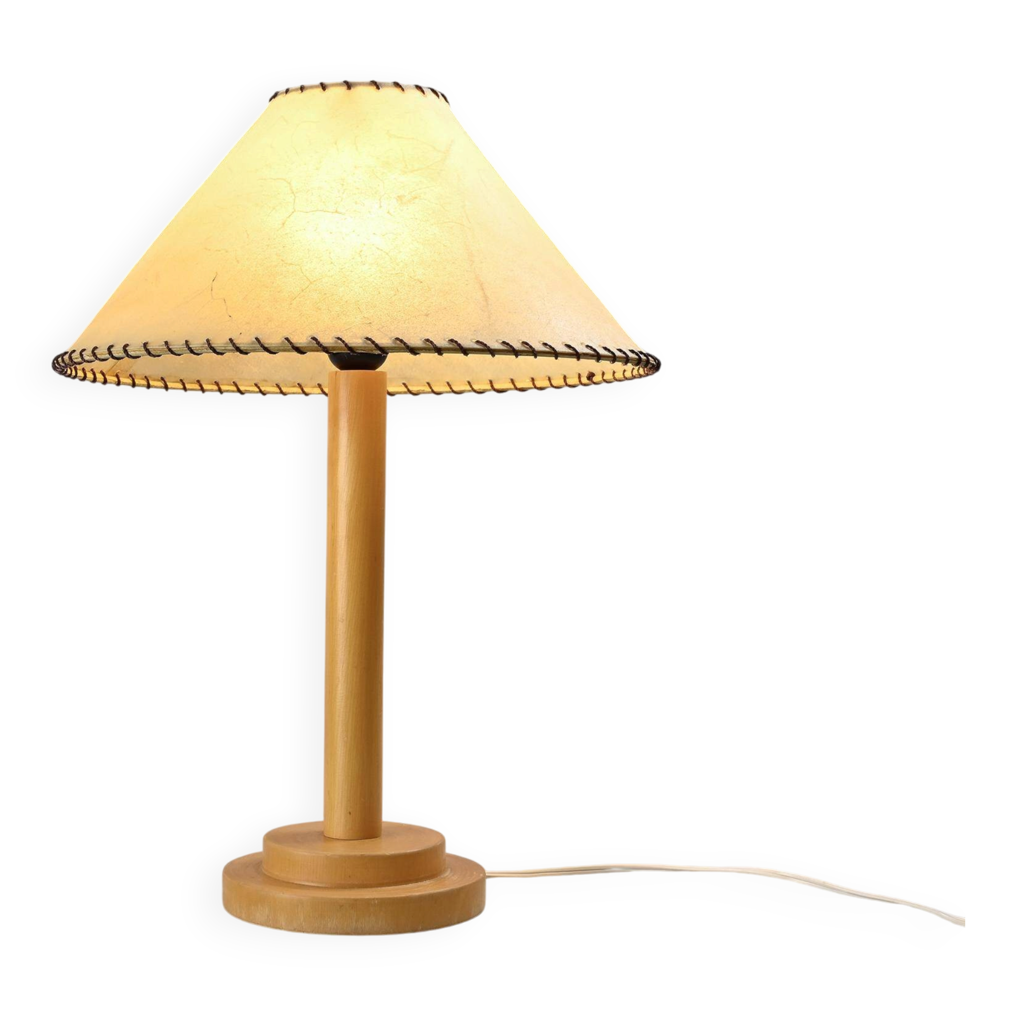 Turned wooden table lamp, French work, 1970s.