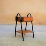 Vintage wooden and metal bedside table