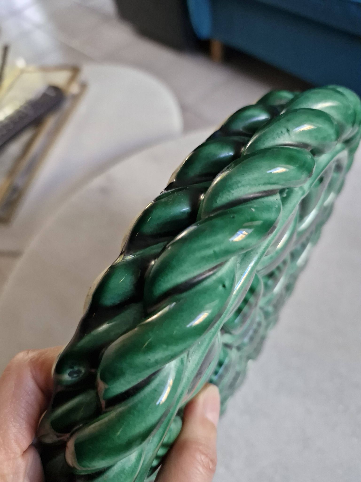 Dessous de plat en céramique tressée verte style Vallauris