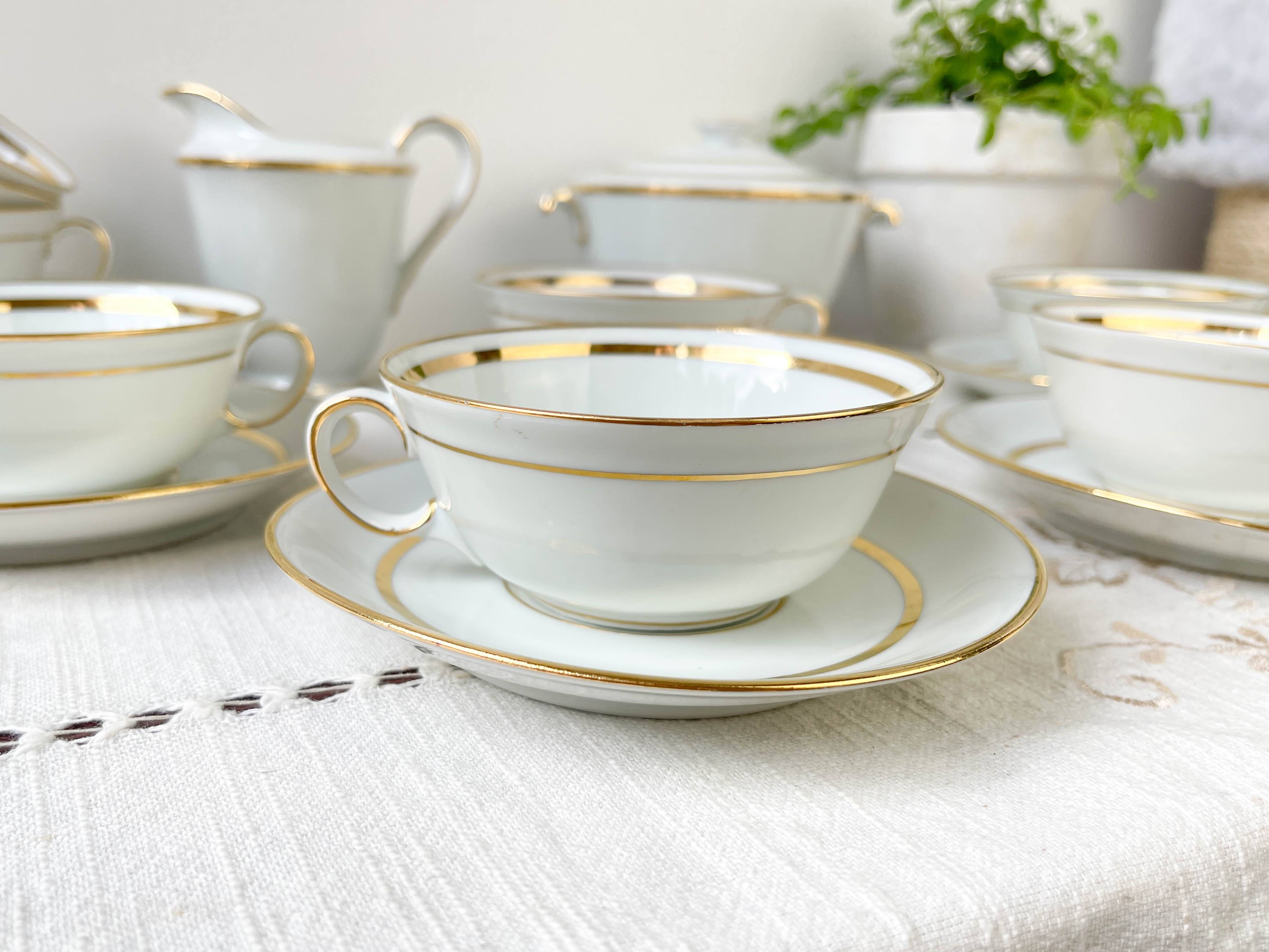 Vintage Bernardaud & Cie Limoges France porcelain tea/coffee set in white and gold