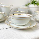 Service à thé/café vintage en porcelaine Bernardaud & Cie Limoges France blanche doré