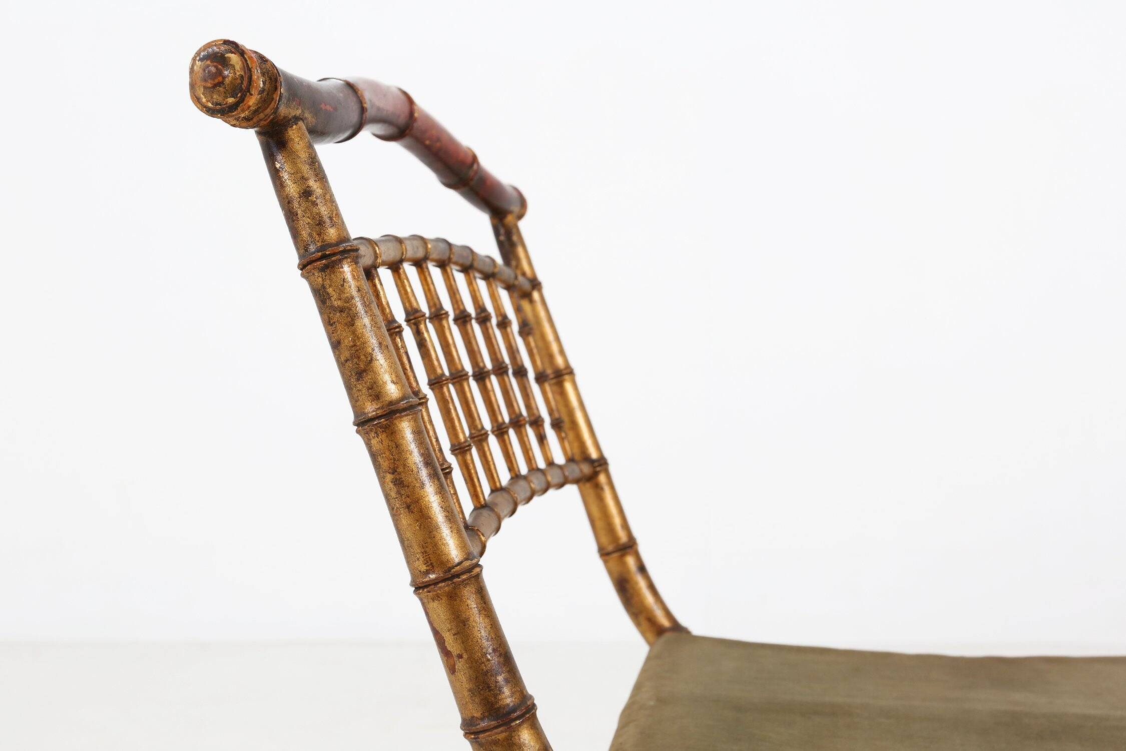 Chaise pliante en faux bambou en bois doré et tissu vert, France vers
