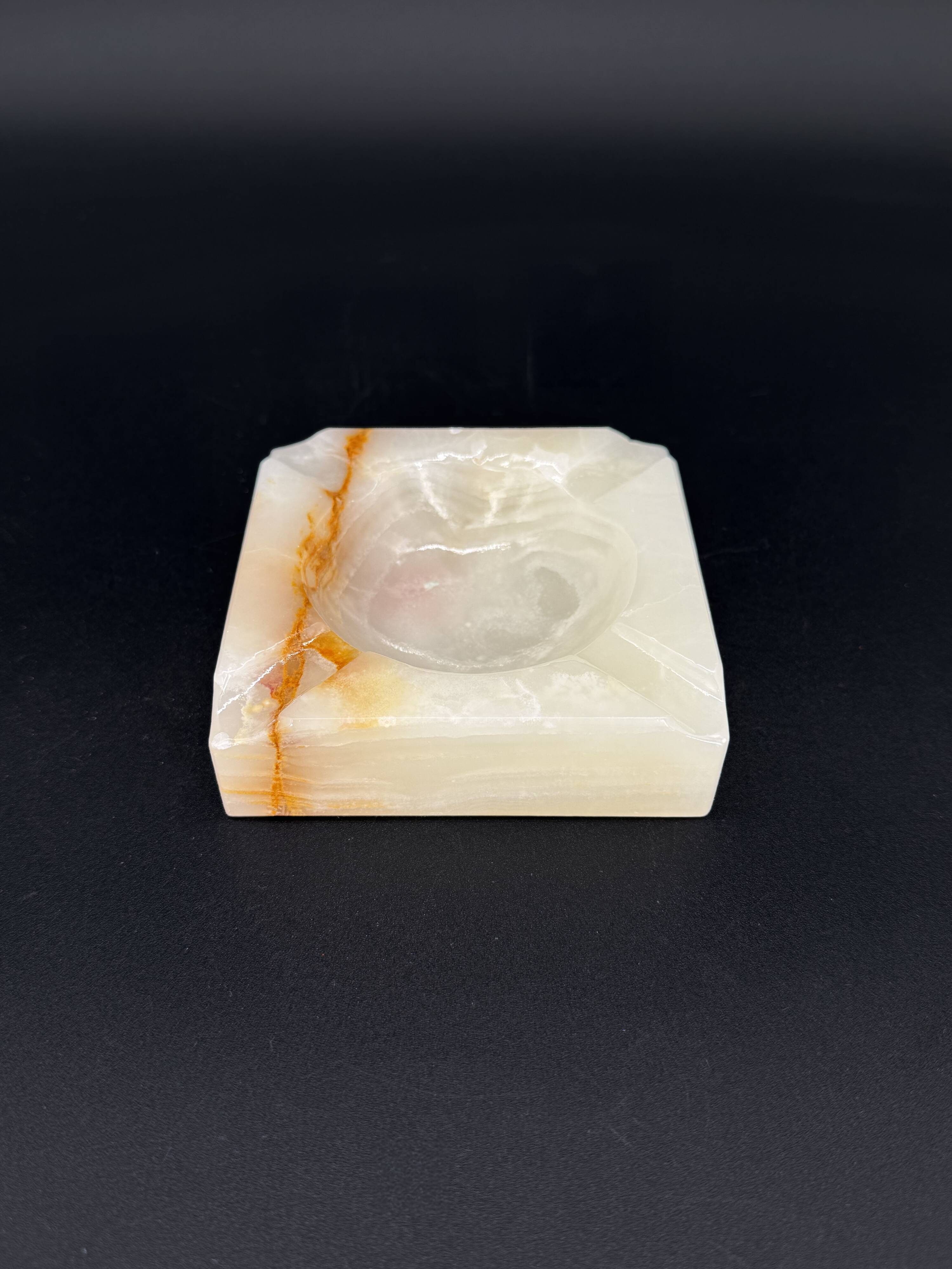 Cendrier vintage en onyx massif – Pierre naturelle sculptée, années 60/70