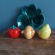 Salt and pepper shaker vegetables on a slipware leaf signed FPP Vallauris.