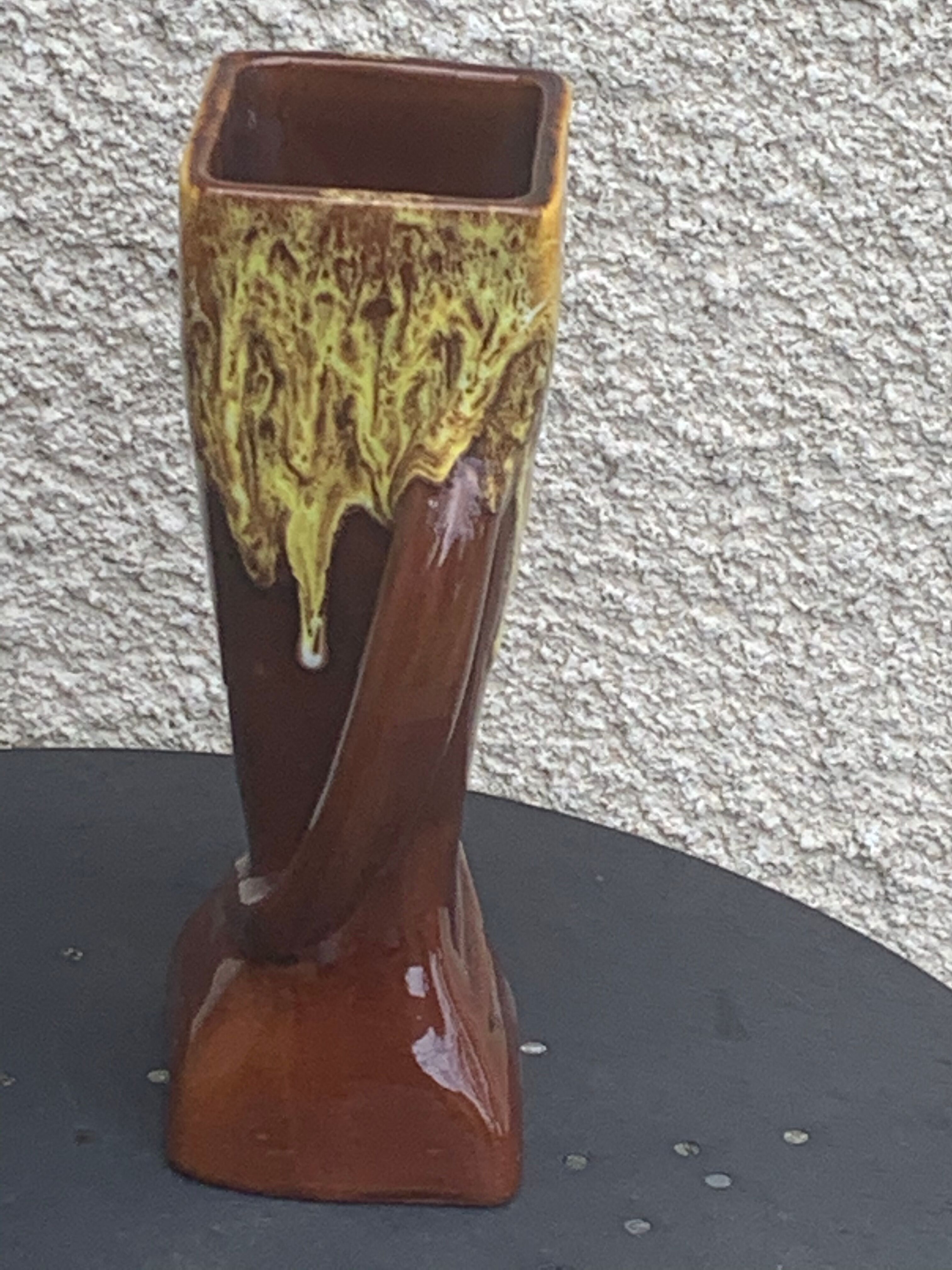 1970 ochre enamelled ceramic vase and vintage 1970