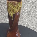 Vase en céramique émaillée flammée ocre design et vintage 1970