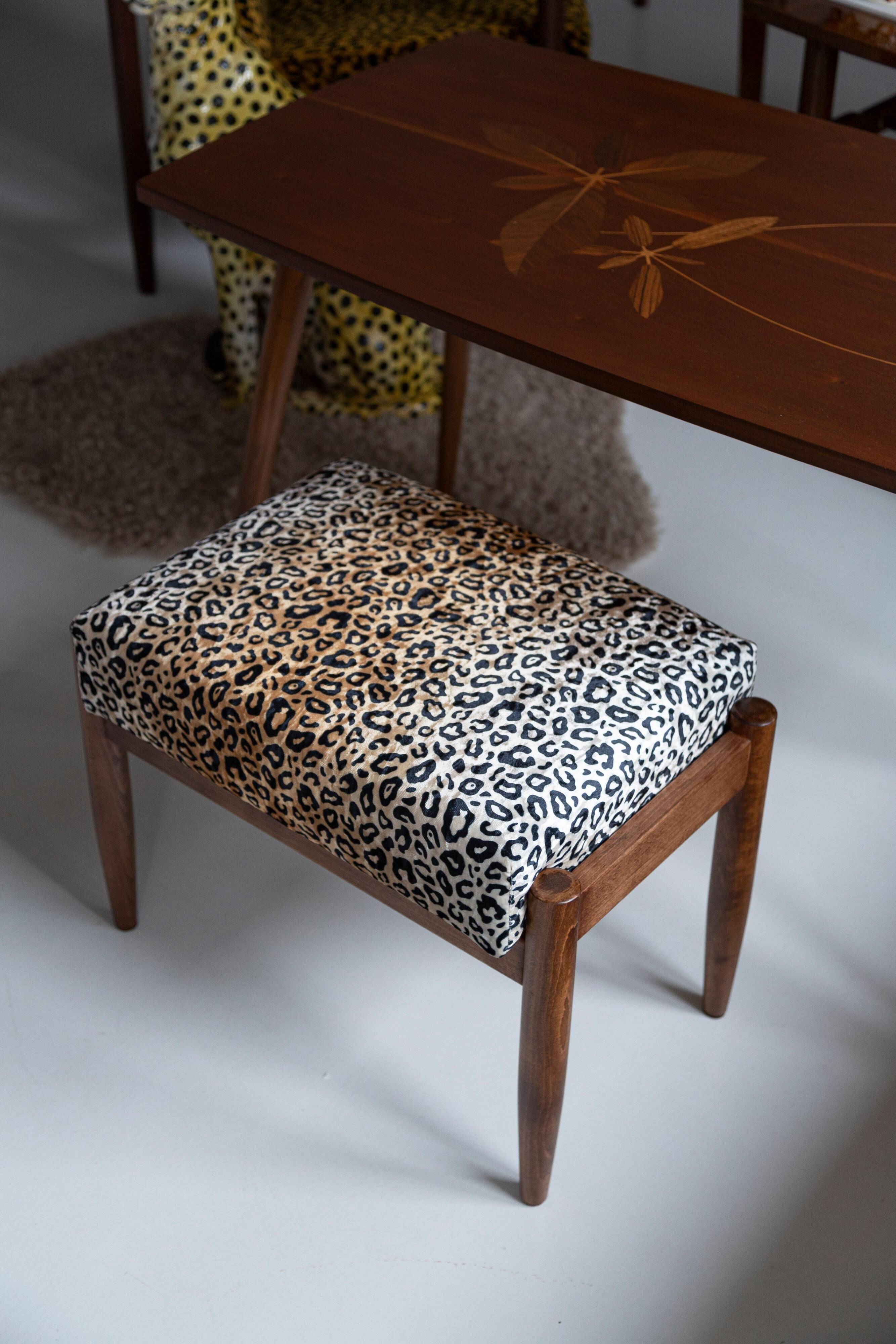 Pair of vintage leopard velvet stools from the mid-century by Edmund Homa, 1960s.