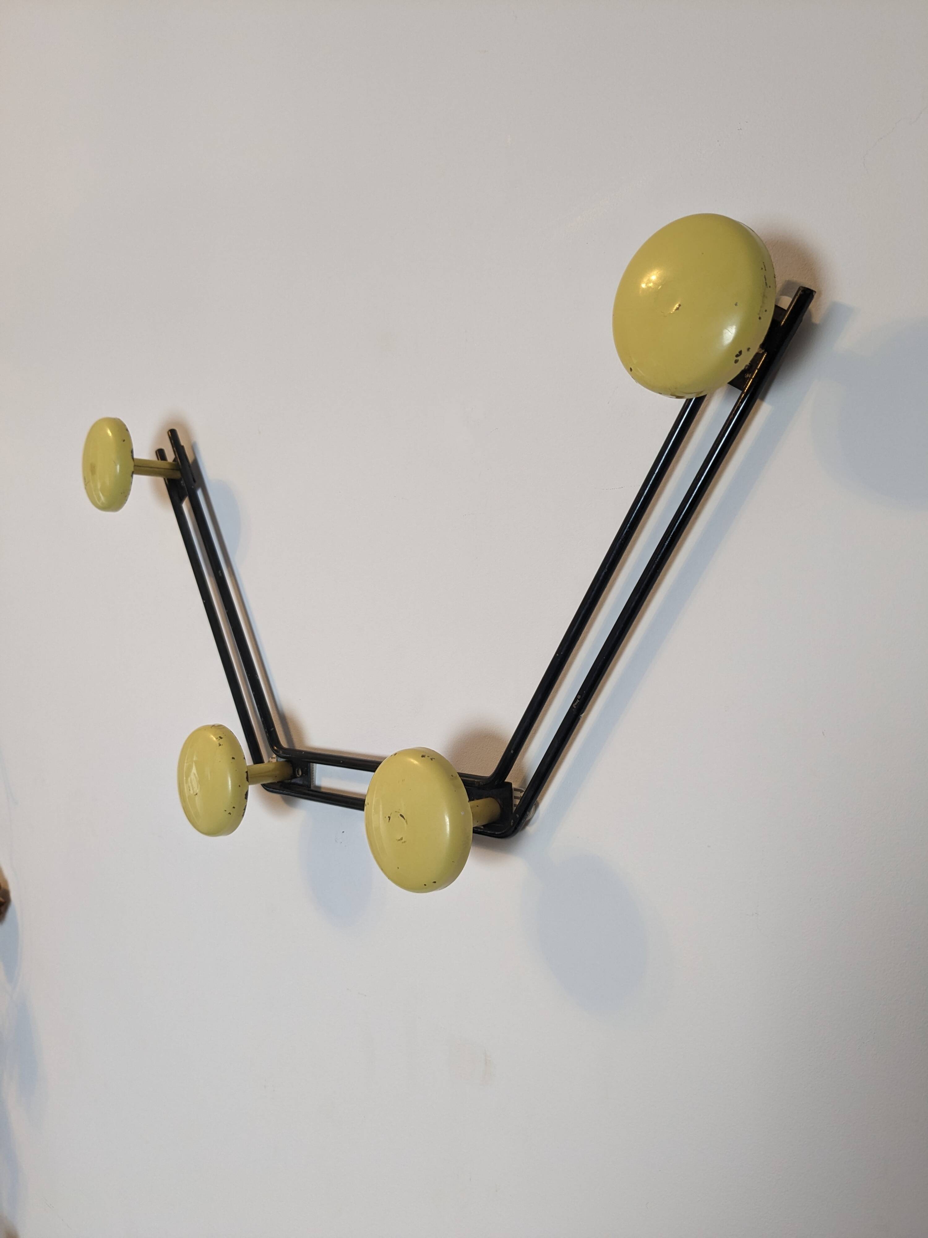 Patère quadruple metallique vintage jaune
