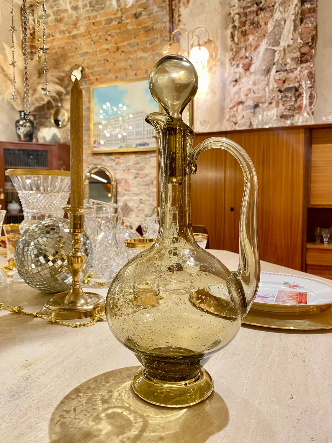 Smoked blown glass carafe