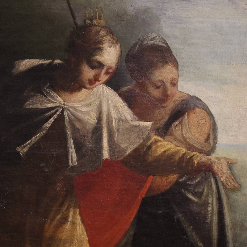 Antique Italian painting Moses saved from the waters from the 18th century